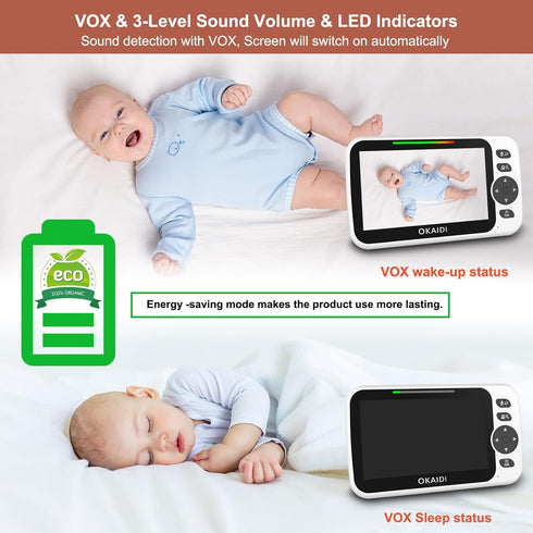 Video Baby Monitor with Camera and Audio, 5" Display, No WiFi, 30H Battery, 1000ft Range, Remote Pan-Tilt-Zoom, Night