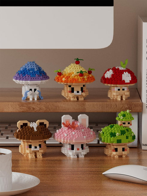 Jollcnoia Set Hide Mushroom Mini Cute Mushroom Animals Building Toy Adorable Plant Blocks for Creative Play Bonsai