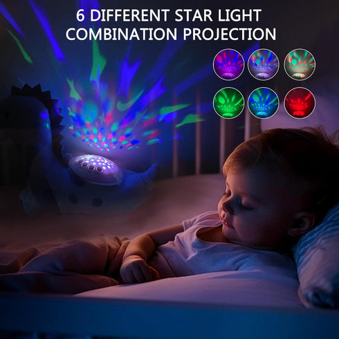 wiqins Baby Sleep Soother Cry Sensor Dinosaur Night Light Projector Baby Sound Machine Plush Stuffed Animal Toys