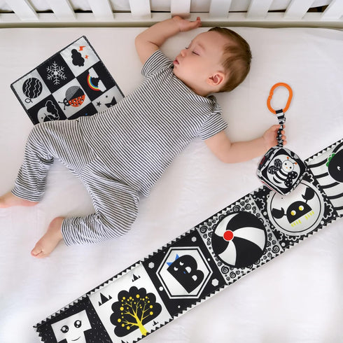 Black and White High Contrast Baby Toys 0-3 Months, Montessori Sensory Infant Tummy Time Toys