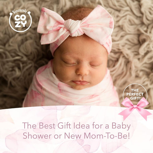 0-3 Luxury Rayon from Bamboo Headband & Baby Swaddle for Newborns Months, Rose Petal Love Newborn Swaddle Blanket