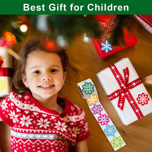 Fancy Land Christmas Stickers, Foil Snowflake Stickers for Holiday Party Supplies, 200Pcs Per Roll