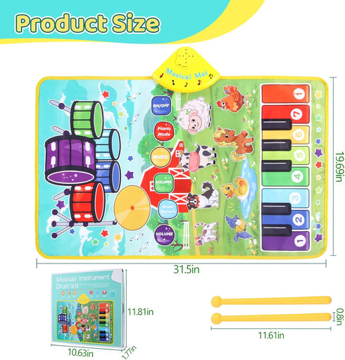 Zitranse 3-in-1 1 2 3 4 5 Musical Mats,Kids Floor Piano Drum Animal Music PlayMat,Montessori Sensory Early Educational