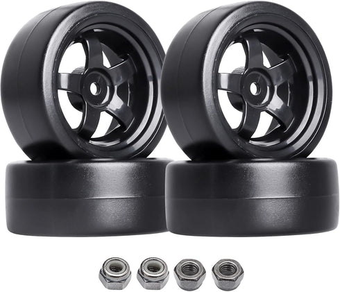 Hobbypark 12mm Hex 1/10 RC Drift Tires, Hard Plastic Wheels for Tamiya HPI Traxxas Kyosho Redcat HSP (Set of 4)