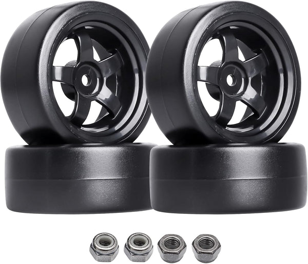 Hobbypark 12mm Hex 1/10 RC Drift Tires, Hard Plastic Wheels for Tamiya HPI Traxxas Kyosho Redcat HSP (Set of 4)