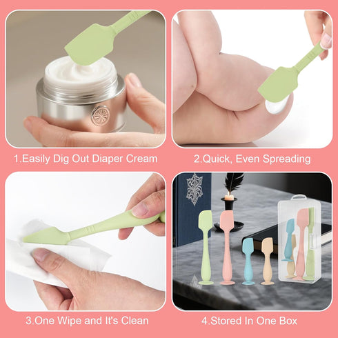 dlozrak 4-Pack Diaper Cream Spatula with Travel Case, Soft Baby Butt Spatula Silicone Butt Paste Spatula, Convenient