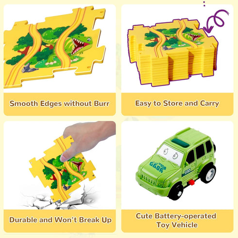 3 4 5 6 3-5, Set, 3 4 5 6 Plastic Dinosaur Puzzles for Kids with A Cute Car, Montessori Toys for Year Old Boys, Race