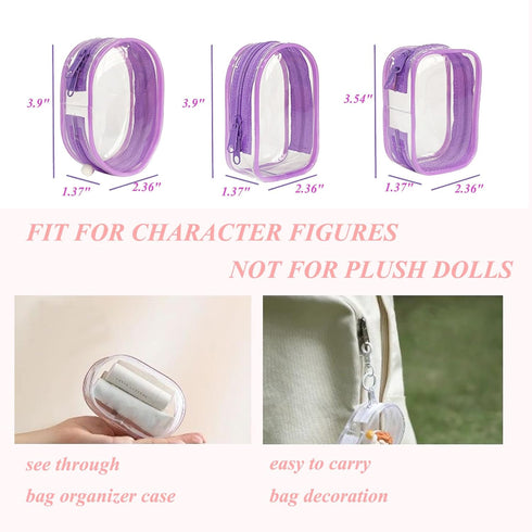 Clear Doll Display Case Keychain for Mystery Box Mini Figures, PVC Doll Bag Keychain Charms with Pompom Ball