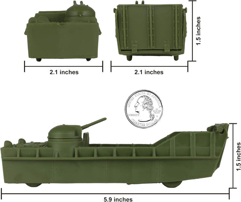 BMC Toys 4pc BMC Classic Marx Landing Craft - Tan vs. OD Green Plastic Army Men Vehicles