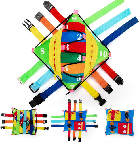 teytoy Sensory Buckle Pillow Toys for Toddlers, Montessori Fidgets, Travel Toys 1-3, Learning Fine Motor Skills &