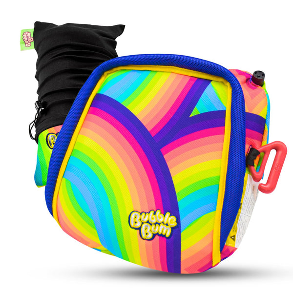 bubblebum Rainbow Inflatable Backless Booster Car Seat, Portable Travel Booster for Kids 40-100 lbs, Compact 4-10 Years