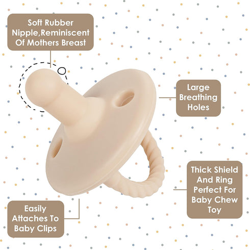 Sweet Child Pacifiers Set of 6, 0-18 Months, Ultra-Light Silicone Binkies with Collapsible Handle & 3 Air Holes