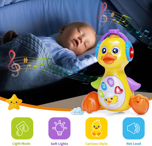 Musical Baby Toys Duck, Infant Tummy Time Toys for 0-12 Months, Crawling Dancing Light Up Learning Gifts