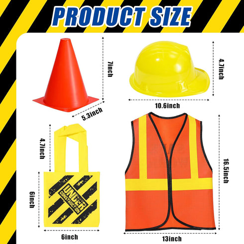 Gejoy 48 Pcs Kids Construction Birthday Party Supplies Kids Construction Hats and Vests Worker Costume Role Play Tote