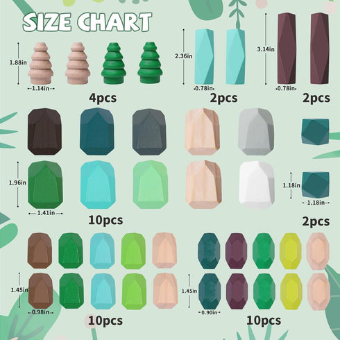 40 PCS Wooden Stacking Rocks Building Blocks, Forest Theme Sensory Learning Montessori Toys for Kids