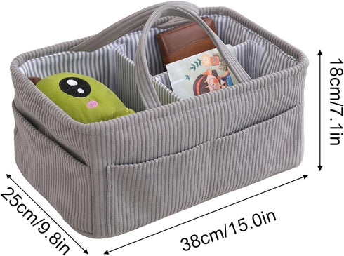 Generic Diaper Organizer Basket - Portable Corduroy Large Tote, Nursery Storage Bag For Wipes And Milk Bottle, Ideal