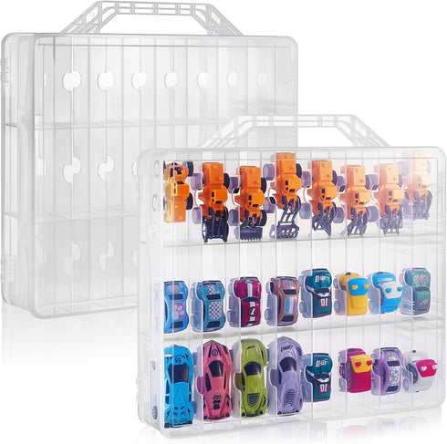2 Pack Toy Storage Container and Organizer Case with 48 Compartments, Small Toy Organizer Cars Carrying Case Compatible