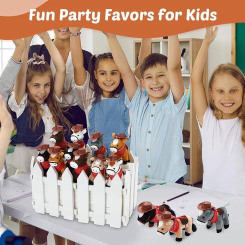 VercanMonth 42 12 12 Pcs Adopt a Horse Party Favor for Kids Mini Plush Stuffed Horses with Tiny Cowboy Hats and Bandana