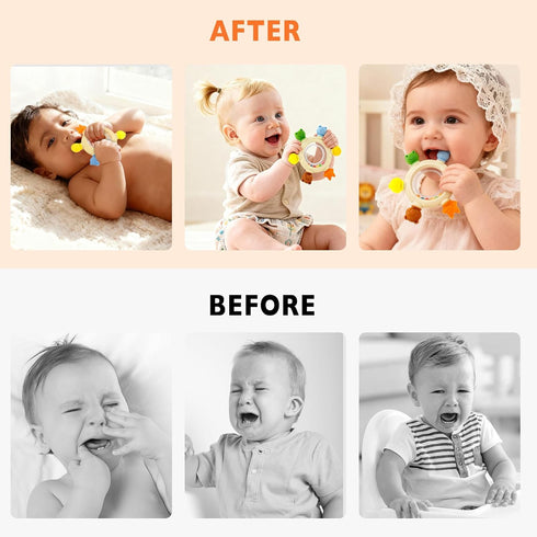 0-6 6-12 Baby Teething Toy for Months Sensory Toys Baby Rattle Teether | Freezer Safe Silicone Teether | Silicone Baby