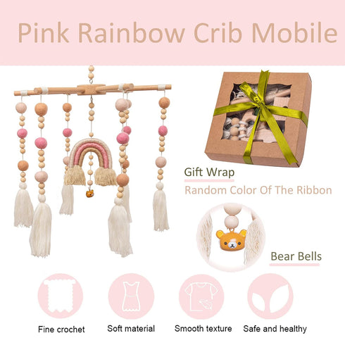 Baby Crib Mobile,Crib Mobile Wooden Mobile with Colorful Cotton Ball Wool Felt Ball Boho Baby Mobile Bassinet Mobile