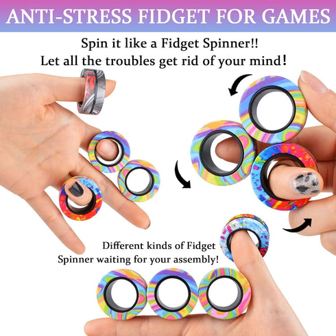 9Pcs 8+ Cevioce Magnetic Rings Fidget Toys Adults Teens Boys ADHD Anxiety Magnetic Fidgets for Kids Fidget Spinner