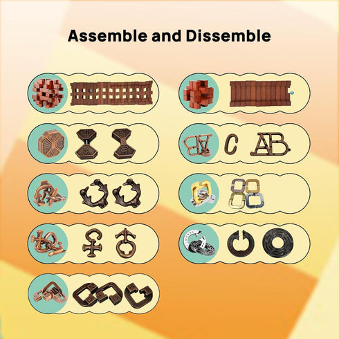 9pcs Difficulty Puzzles Gift for Adults, Teens, and Kids, Brain Teaser Puzzles Game Desk Toys