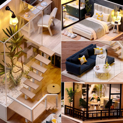 TuKIIE Miniature Dollhouse Kit with Furniture, 1:24 Scale, Dust Proof & Music Movement for Kids Teens Adults