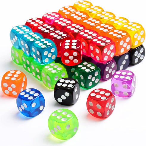 jrceliy 50 Pieces Dice Set, 14mm Bulk 6 Sided Colored Dices for Board