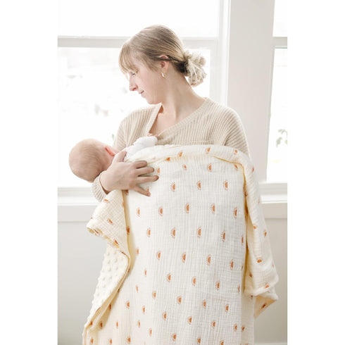 Konssy Baby Blankets for Unisex Boys Girls, Super Soft Nursery Minky Blankets with Muslin Cotton Front and Dotted