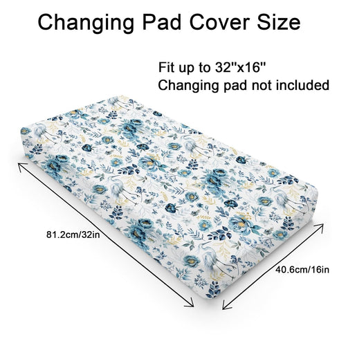 Watercolor Crane Blue Flowers Changing Pad Covers Birds Boho Retro Floral Leaves Diaper Changing Pad Table Sheets for Boy Girl Soft Breathable Stretch Fitted Baby Changing Table Mats Covers 32''x16''