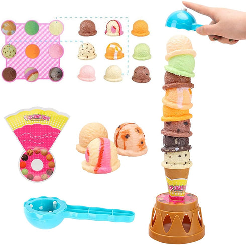 Set Ice Cream Toy Stacking Tower - Balancing and Stackable Scoop Ice Cream for Toddlers, Kids Pretend Food Play Kitchen