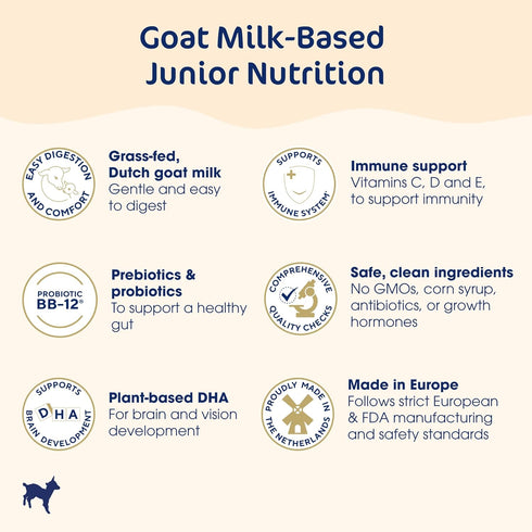 2-7 Immunity Tummies 14Oz Kabrita Junior Goat Milk Powder for Kids - Easy to Digest Powdered Goat Milk Ages - Boosting