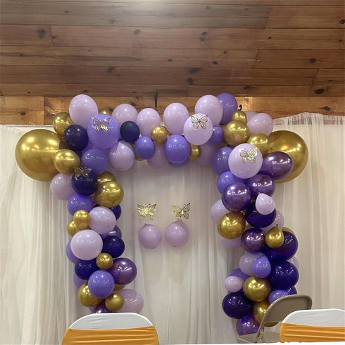 Set, 60Pcs 12 Inch Pastel Purple Gold Balloons Light Macaron Metallic Dark Purple Lavender Balloon with Gold Confetti