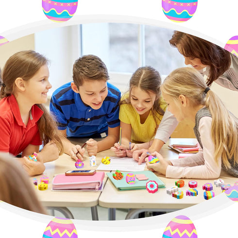Easter Erasers - 12 Styles Bunny Egg Pencil Toppers for Kids, 3D Mini Rubber Erasers, 144 Pack