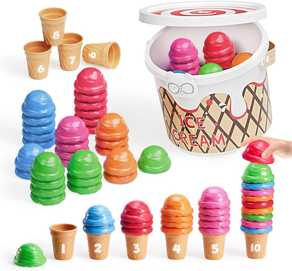 JoyCat Ice Cream Preschool Learning Activities Counting and Color Sorting Set Stacking