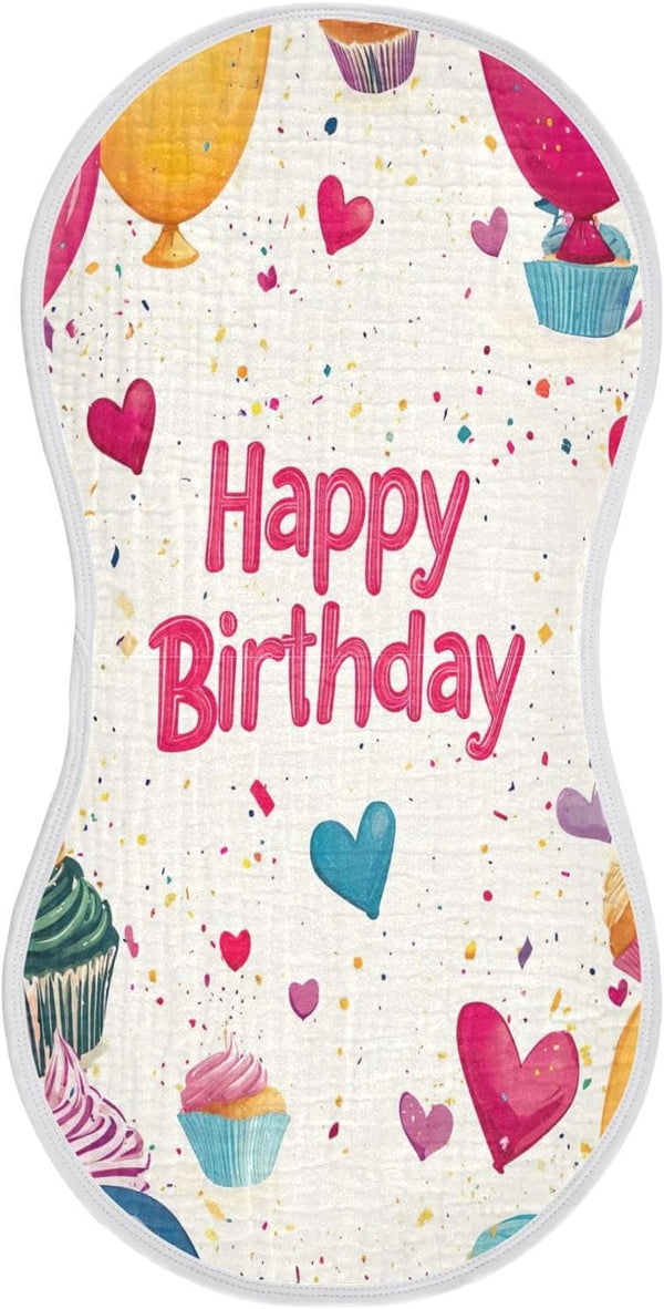 YETTASBIN Happy Birthday Muslin Baby Burp Cloth, Super Soft Absorbent Cotton Burp Rag