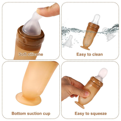BOXOB 3-in-1 Baby Food Bottle, Silicone Food Dispensing Squeeze Feeder Multifunctional Baby Milk Bottle Weaning Bottles