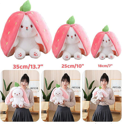 MIAODAM Easter Bunny Stuffed Animal, Plush Strawberry and Carrot Bunny Toy for Baby (Strawberry Rabbit, 10inch)