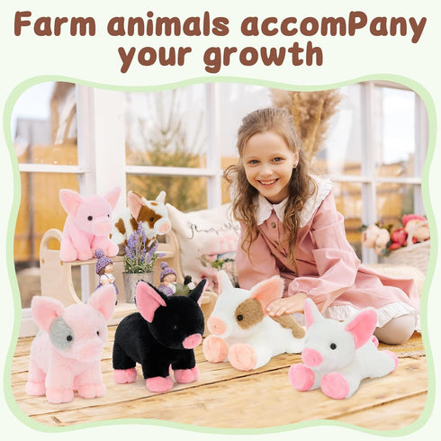 6-Pack 10 Inch Cozy Tezituor of Pig Stuffed Animals Plush Bulk, Cute & Companions in Pink, White & Spotted, Perfect