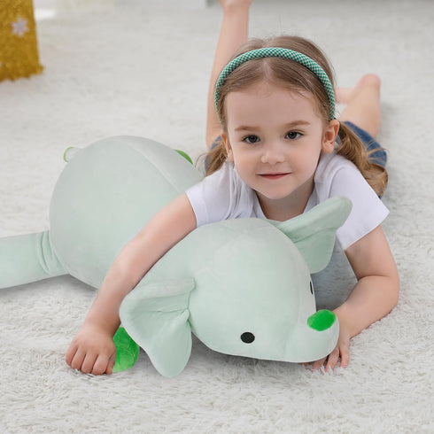 24in Weighted Elephant Stuffed Animal, 4.2Lb Plushie Throw Pillow for Adults, Boys, and Girls (Green)