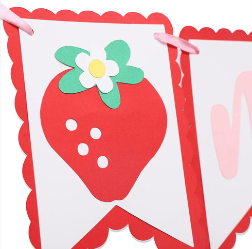 LINLULU 1st Set Strawberry High Chair Banner - Strawberry Themed Birthday Decoration Including One High Chair Banner