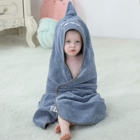MICHLEY Unisex Baby Animal Hooded Bath Towel, Soft Cotton Beach Bathrobe for 0-6T, Grey