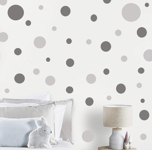 Wall Decor Dots - Polka Dot Wall Decals for Girls Room, Bedroom Kids Art Stickers (Dark & Light Grey)