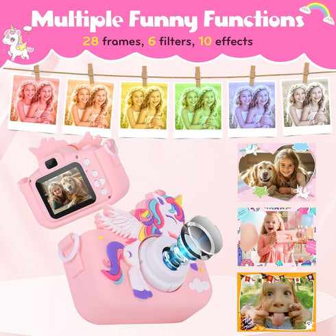 Alotwan 3-8 3 4 5 6 7 8 1080P 32G Kids Camera Unicorn Girl Toys, Digital Camera for Kids Age Toddler Travel Toys