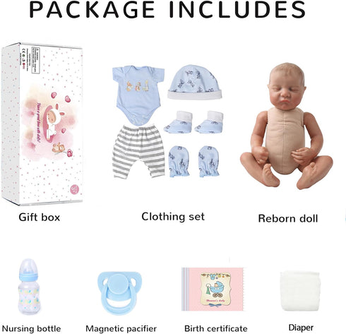 18 Inch Set 3+ KSBD Realistic Reborn Dolls Levi - Lifelike Sleeping Baby Boy that Look Real Soft Cloth Body Newborn