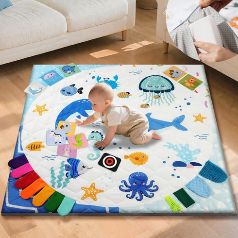 TINYHARBO Premium Foam Baby Play Mat 50x50, 4 Developmental Zones Play Mat
