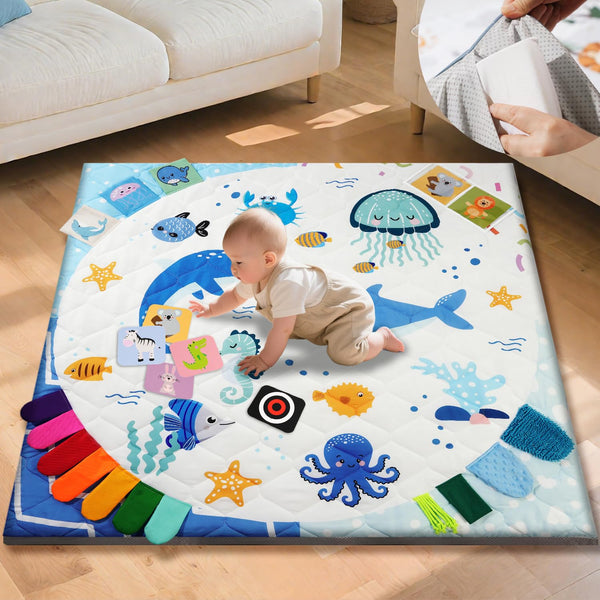 TINYHARBO Premium Foam Baby Play Mat 50x50, 4 Developmental Zones Play Mat