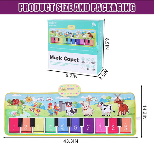 1-5 Toddler Toys Farm Animals Piano Mat, Baby Musical Floor Carpet Play mat for Kids,Sensory Educational Learning