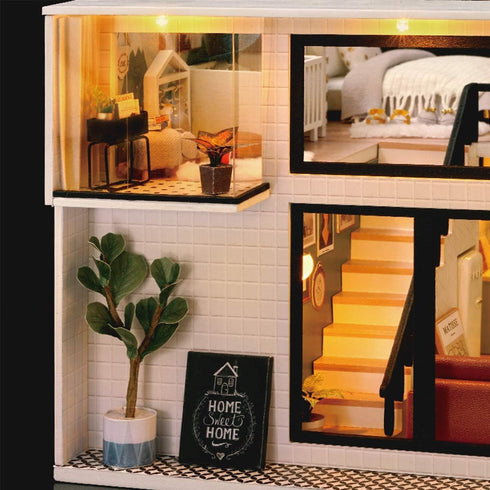 GuDoQi DIY Miniature Dollhouse Kit, Tiny House with Furniture and Music, 1:24 Scale Crafts Gift
