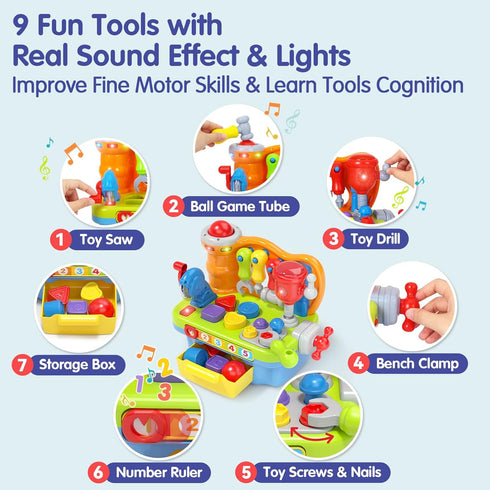 9 in 1 Multifunction Music Workbench Toys for 1 Year Old Boy, Baby Toys for 1 + Year Old Boy 2 Year Old Boy 12-18